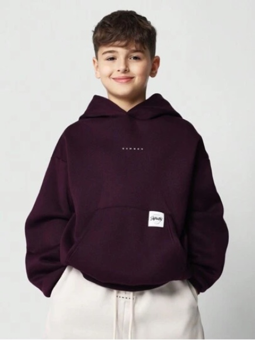 Kids Cozy Pullover Hoodie in Deep Plum